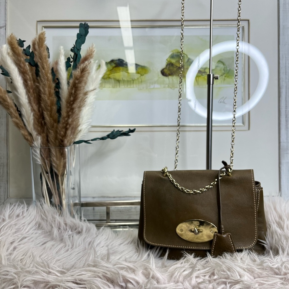Mulberry Brown Gold Crossbody Bag with Chain Strap